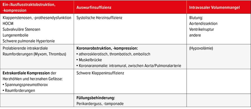 Kardiale Synkope (nicht rhythmogen): pathophysiologische und -anatomische Ursachen eines verminderten Schlagvolumens bzw. einer Flussbehinderung